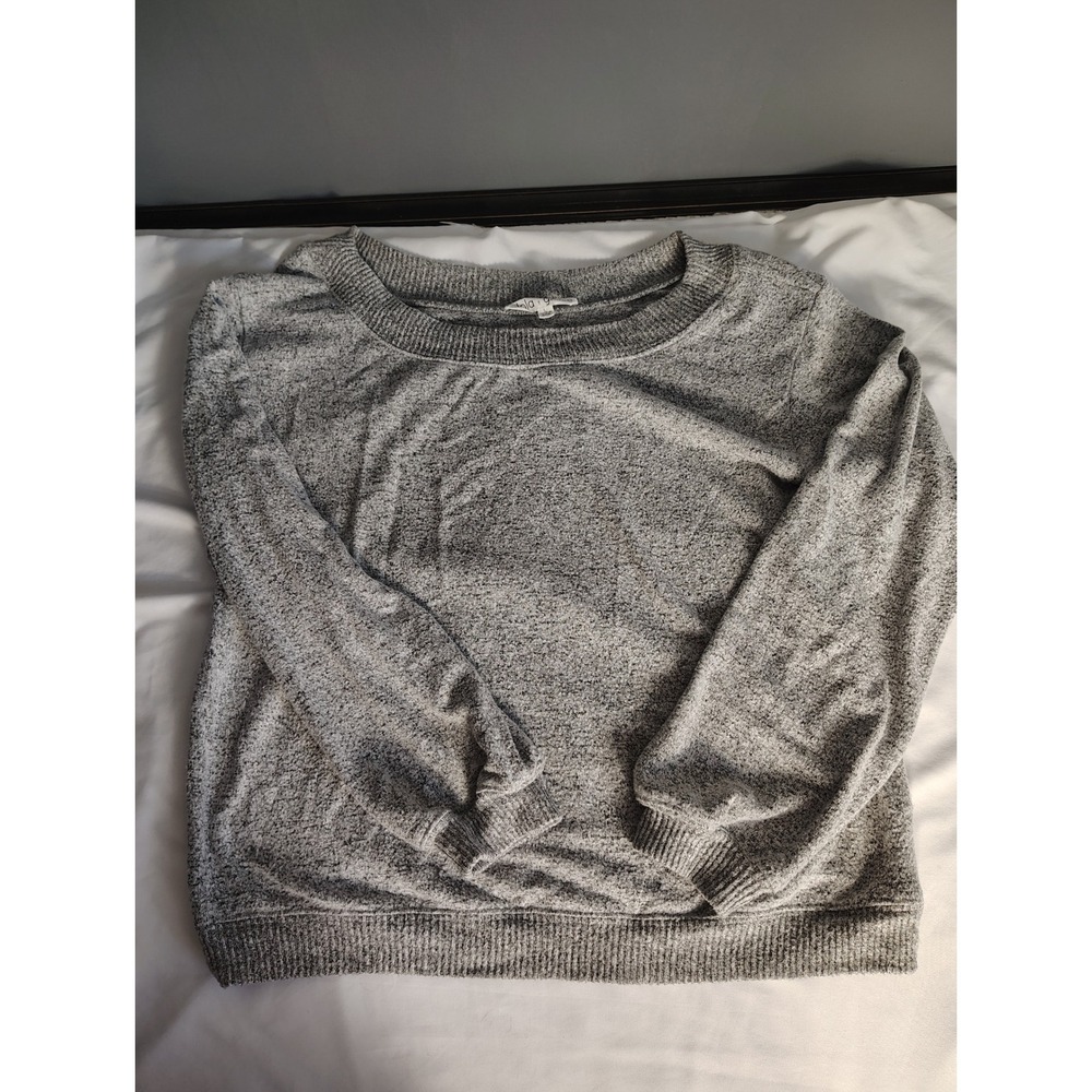 Lola Grace Womens Gray Marl Knit Scoop Neck Long Sleeve Sweater Large